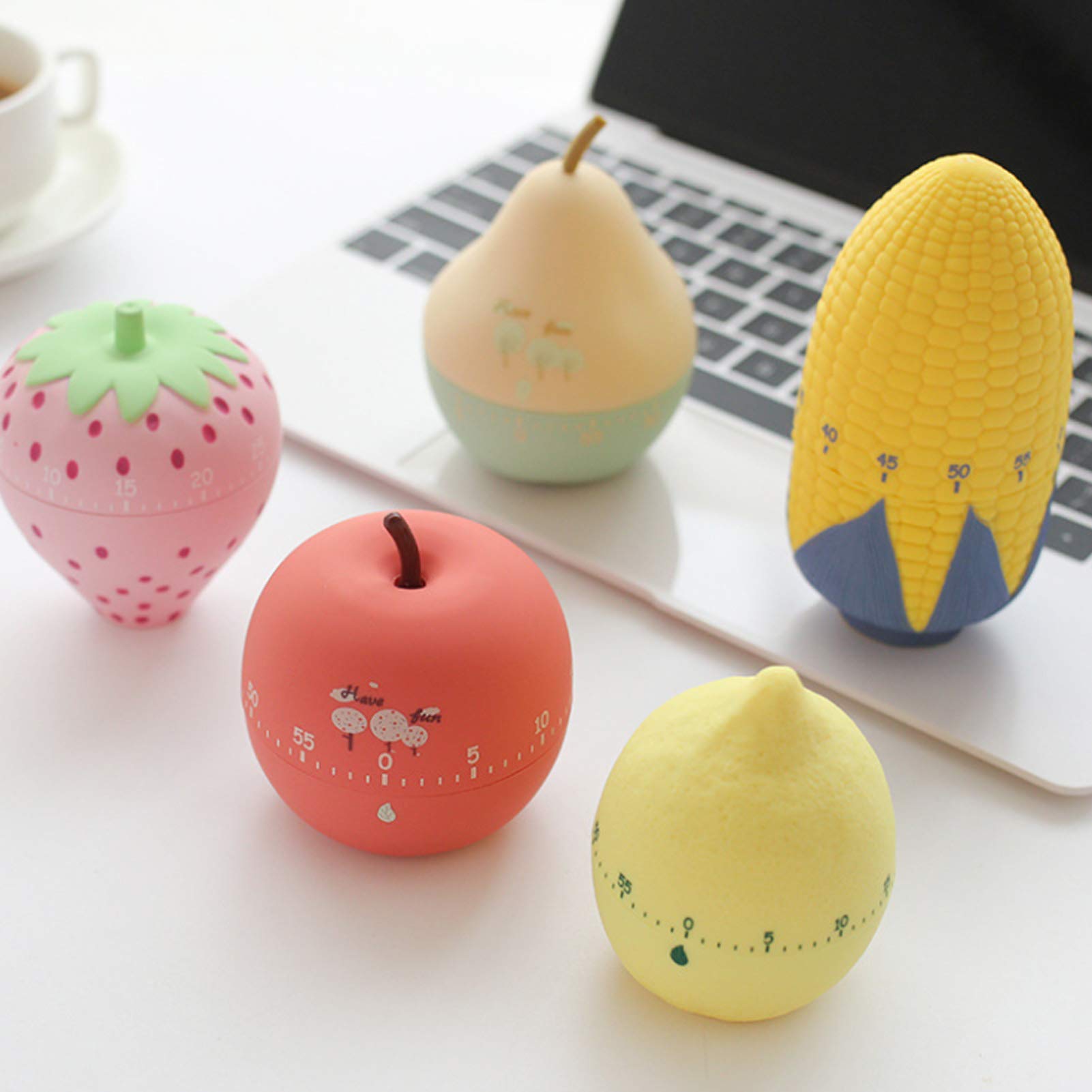 Cute Fruit Kitchen Timer Kitchen Craft Mechanical Wind Up 60 Minutes Timer 360 Degree Rotating Timer Kitchen Cooking Timer (Apple)