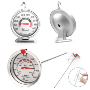 oven thermometers and candy thermometer with 8” probe waterproof dial, no battery required, fast instant read large 2.5" dial, …