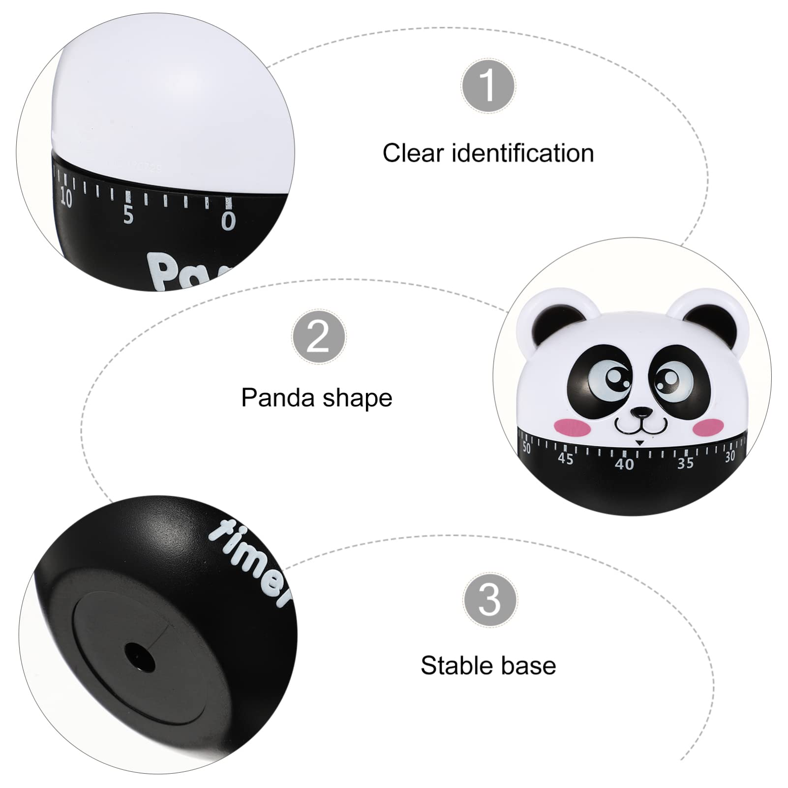 Panda Mechanical Kitchen Timer, Panda Mechanical Timer Cute Panda Timer for Kids, 60 Minutes Manual Countdown Timer Home, Study and Work Timer Reminder Cooking Animal Cooking Timer (Black)