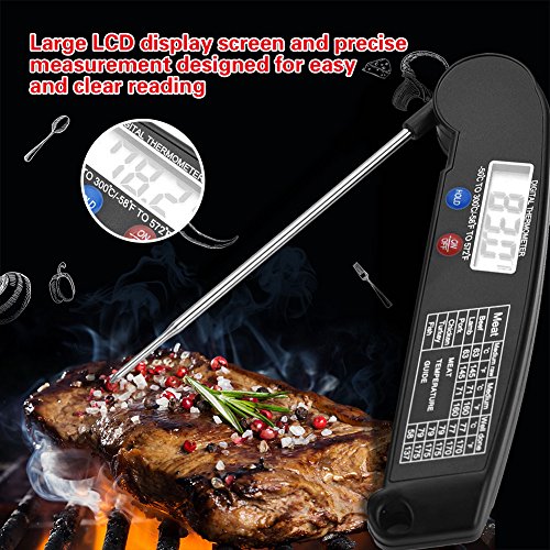 BBQ Meat Thermometer Ultra Thin Cooking Meat Thermometer Digital Folding Food Thermometer Probe for Grilling Oven Smoker Kitchen(Black)