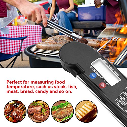 BBQ Meat Thermometer Ultra Thin Cooking Meat Thermometer Digital Folding Food Thermometer Probe for Grilling Oven Smoker Kitchen(Black)