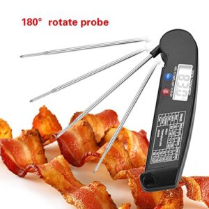 BBQ Meat Thermometer Ultra Thin Cooking Meat Thermometer Digital Folding Food Thermometer Probe for Grilling Oven Smoker Kitchen(Black)