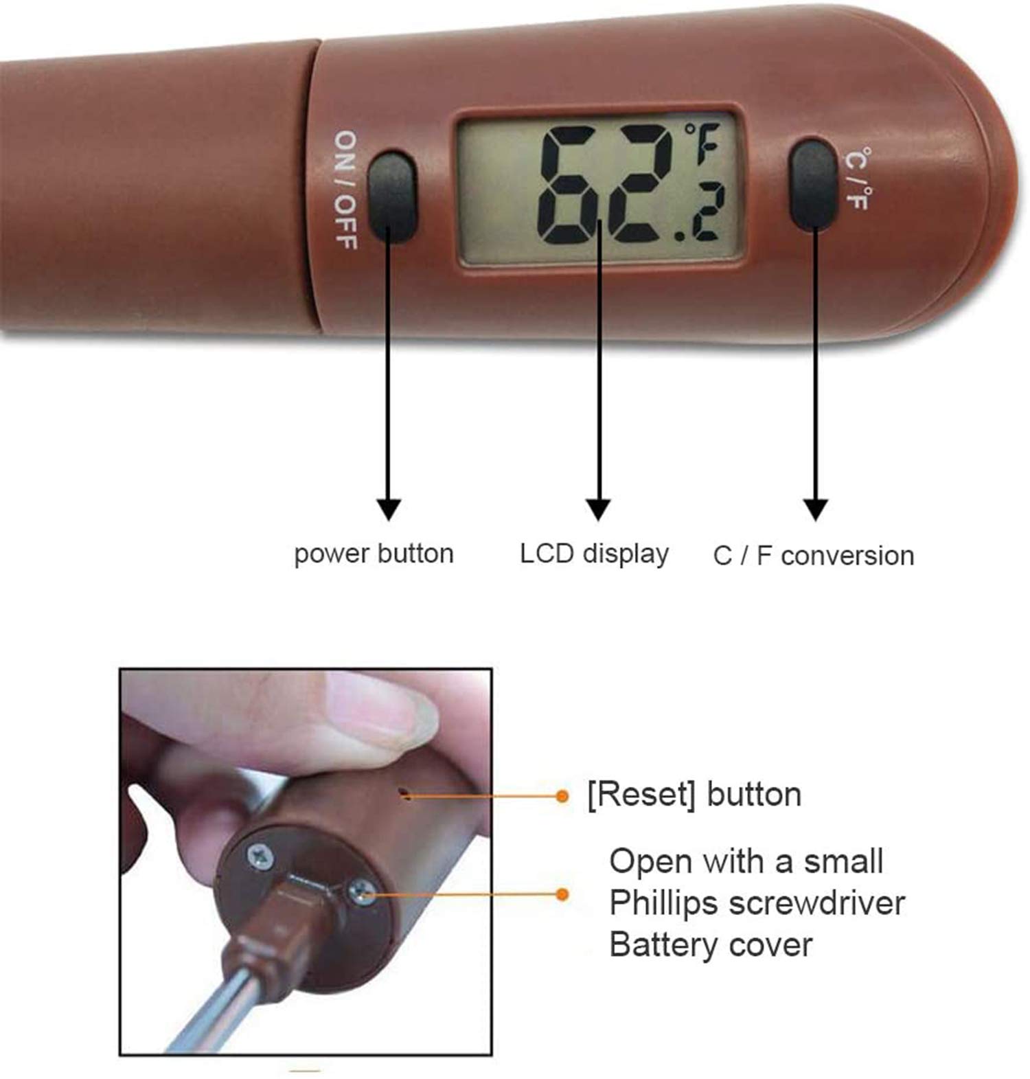 UECOOL Digital Spatula Thermometer, with Fast Read Digital Professional Durable Canning Thermometer for Precise Control of Candy, Jelly and Food Temperature (Brown)