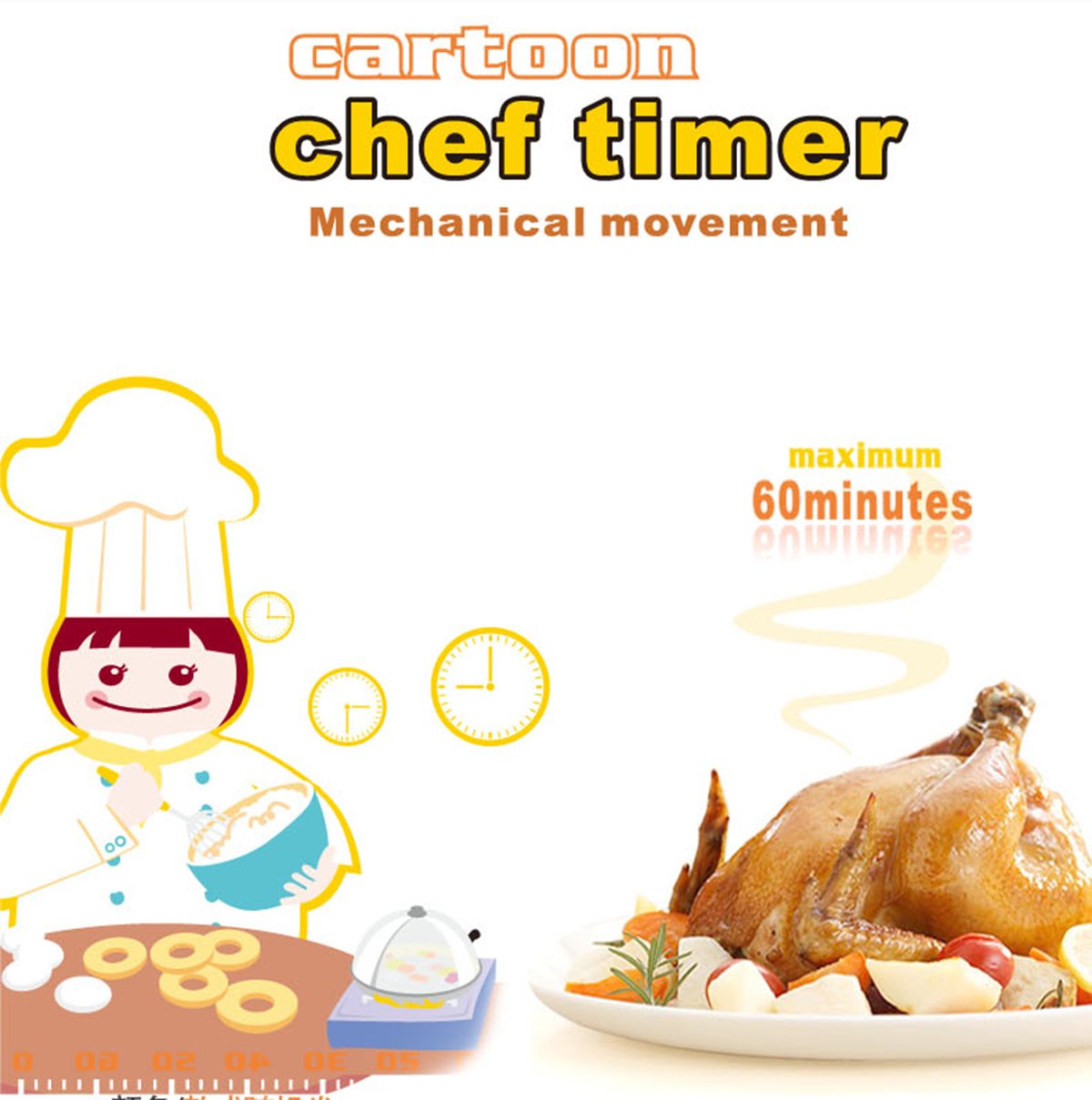 Cute Kitchen Timers Mechanical Cooking Egg Timers Clock for Study Teaching Games