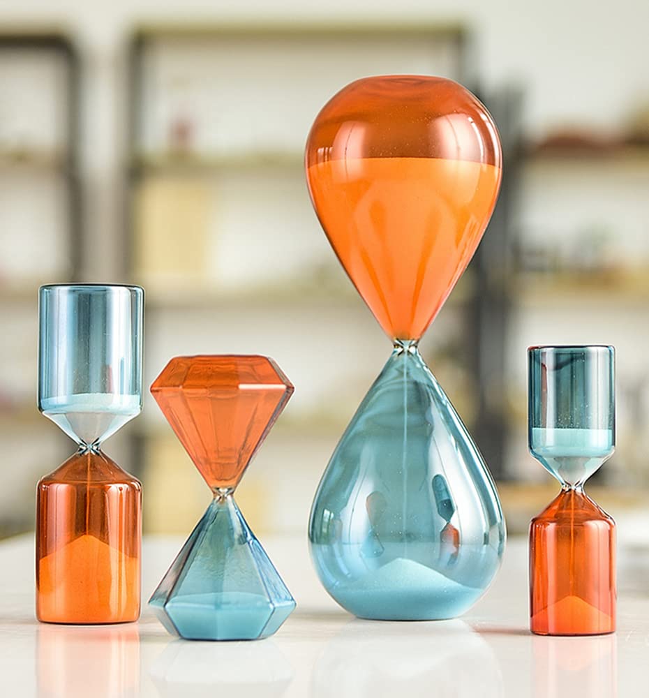 Falytemow 45 Minutes Double-Color Hourglass Translucent Glass Sand Timer, for Kitchen Child Brushing Teeth School Teaching