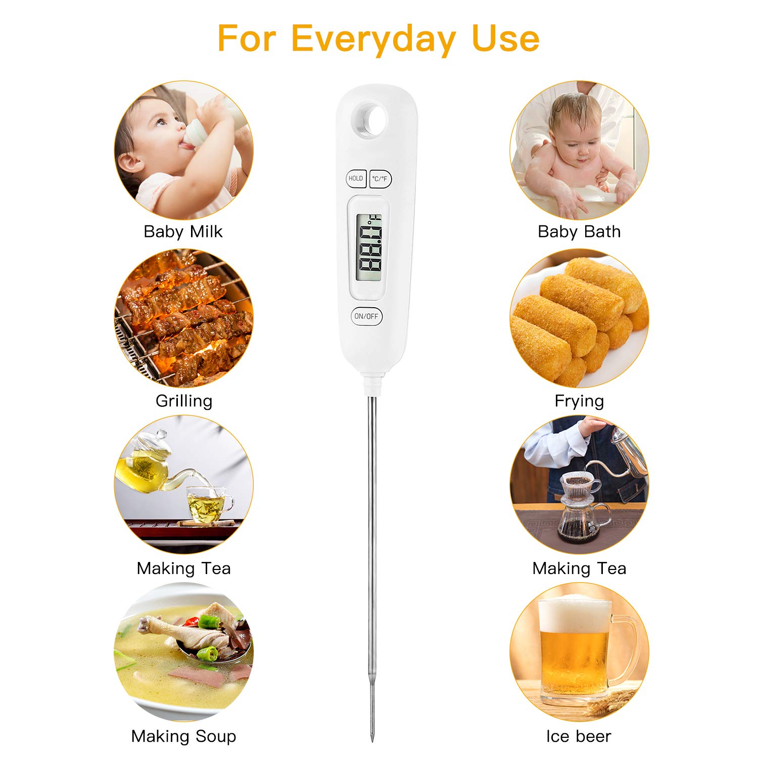 Regetek Instant Read Meat Thermometer Digital LCD Cooking with Long Probe Food Cooking Thermometer for Grill Oven BBQ Smoker Food Thermometer