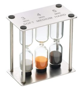 masterclass hourglass triple sand timer, soft medium hard-boiled eggs, stainless steel, 3,4,5 minutes