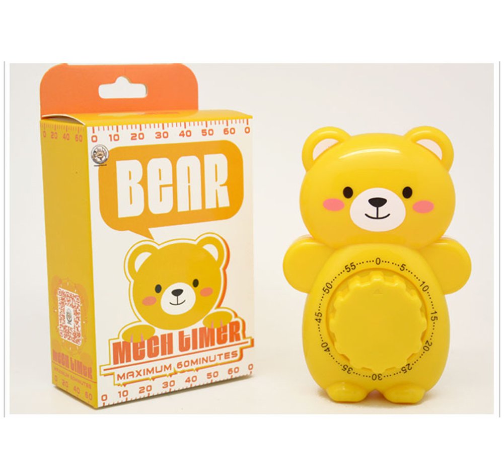Golandstar Cute Cartoon Bear Timers 60 Minutes Mechanical Kitchen Cooking Timer Clock Loud Alarm Counters Manual Timer (Brown)
