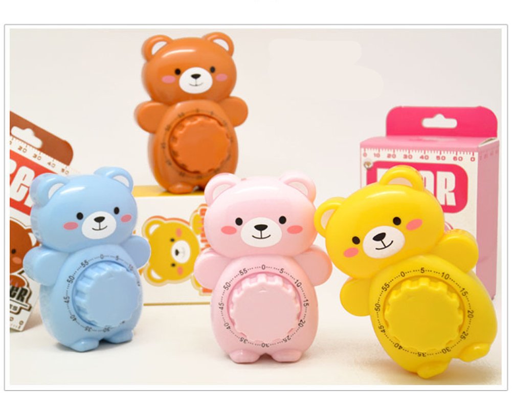 Golandstar Cute Cartoon Bear Timers 60 Minutes Mechanical Kitchen Cooking Timer Clock Loud Alarm Counters Manual Timer (Brown)