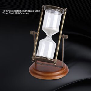 15 Minutes Hourglass Metal Glass Rotating Sand Timer with Wooden Base for Gifts Toy Home Office Desktop Decor