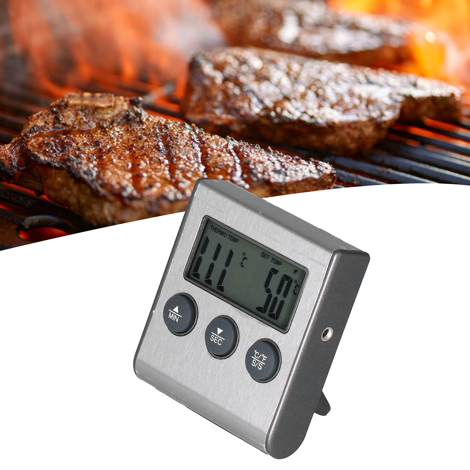 Digital Meat Thermometer for Cooking, Magnet Design Barbecue Thermometer with Alarm Function, Food Meat Temperature Meter Grill Thermometer for Kitchen