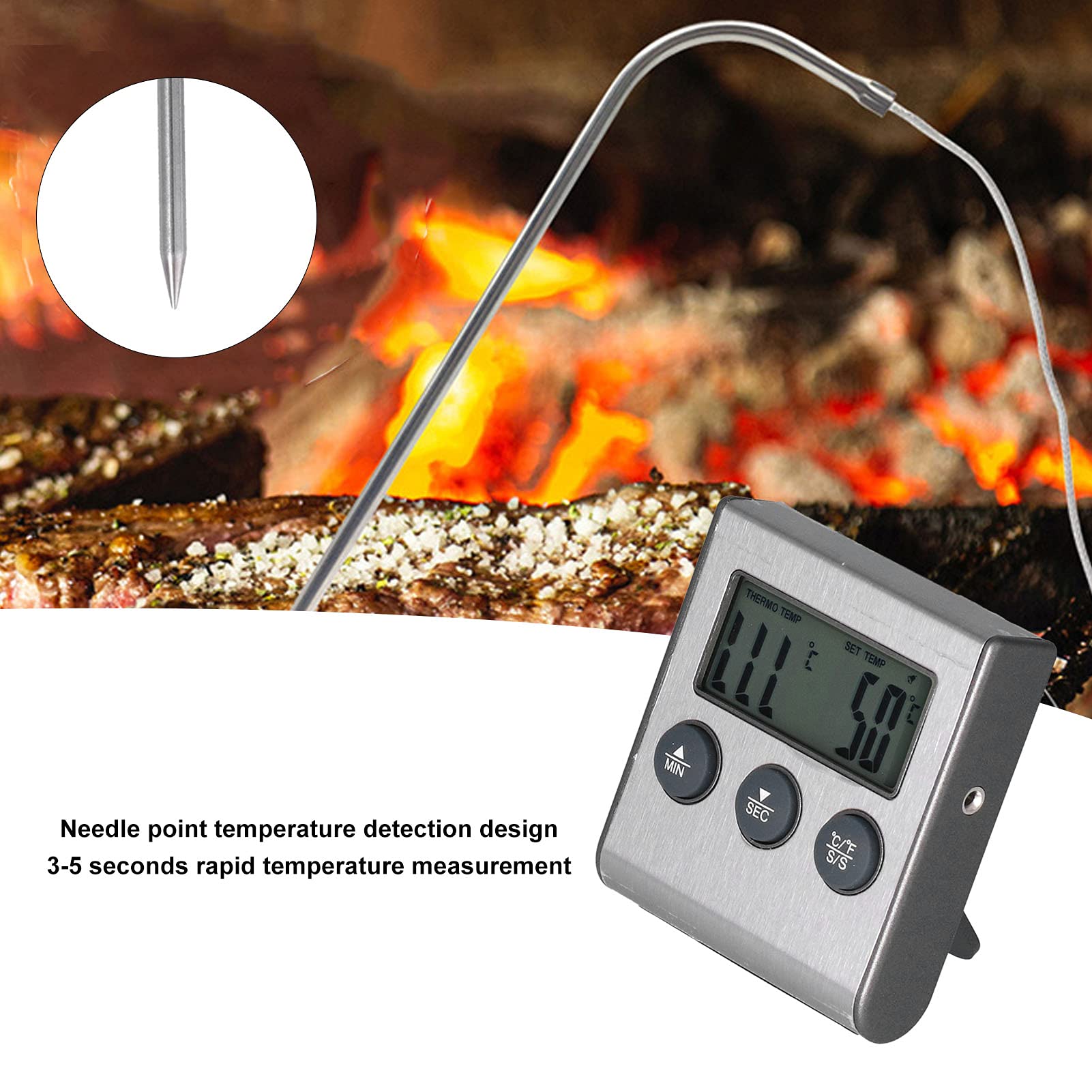 Digital Meat Thermometer for Cooking, Magnet Design Barbecue Thermometer with Alarm Function, Food Meat Temperature Meter Grill Thermometer for Kitchen