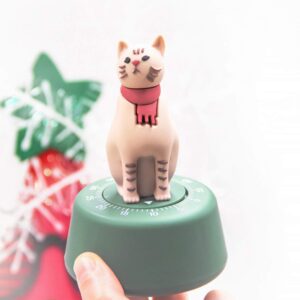 Ranvi Timer Cat Shaped Time Manager Mechanical Kitchen Timer, Suitable for Kitchen, Learning, Daily(Gray)