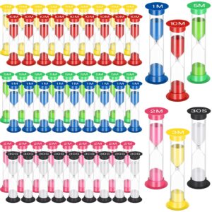 xuhal 60 pcs back to school sand timer for classroom small colorful plastic hourglass sand clock bulk hour glass 30sec/ 1min/ 2mins/ 3mins/ 5mins/ 10mins for school kids teacher learning games