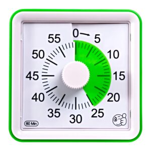 Wynnline 60-Minute Visual Analog Timer - Countdown Clock for Classroom, Kids with Autism, Silent, No Loud Ticking – Kitchen Minute Timer with Low & High, 3 & 60 Sec Alarm, Green