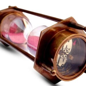 MERIDIAN NAUTICALS 6" Hand Made Solid Brass Decorative Sand Timer 3 min Hour Glass with Fully Functional Compasses