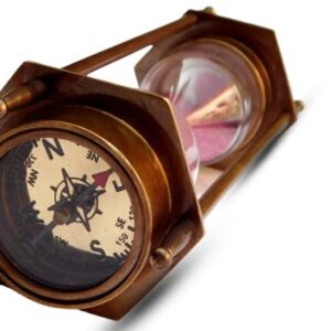 MERIDIAN NAUTICALS 6" Hand Made Solid Brass Decorative Sand Timer 3 min Hour Glass with Fully Functional Compasses