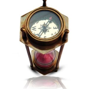 MERIDIAN NAUTICALS 6" Hand Made Solid Brass Decorative Sand Timer 3 min Hour Glass with Fully Functional Compasses