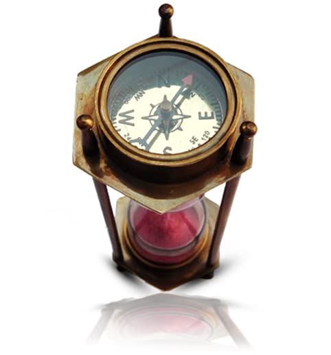 MERIDIAN NAUTICALS 6" Hand Made Solid Brass Decorative Sand Timer 3 min Hour Glass with Fully Functional Compasses