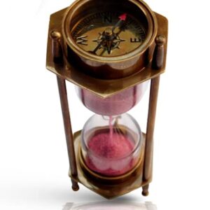 MERIDIAN NAUTICALS 6" Hand Made Solid Brass Decorative Sand Timer 3 min Hour Glass with Fully Functional Compasses