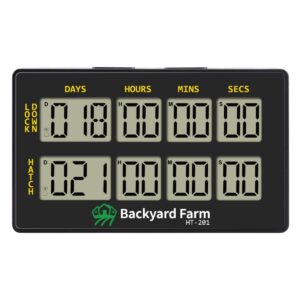 backyard farm dual countdown egg incubator double timer for timing days/hours/minutes/seconds time two events when incubating & hatching chick quail bird duck or reptile eggs