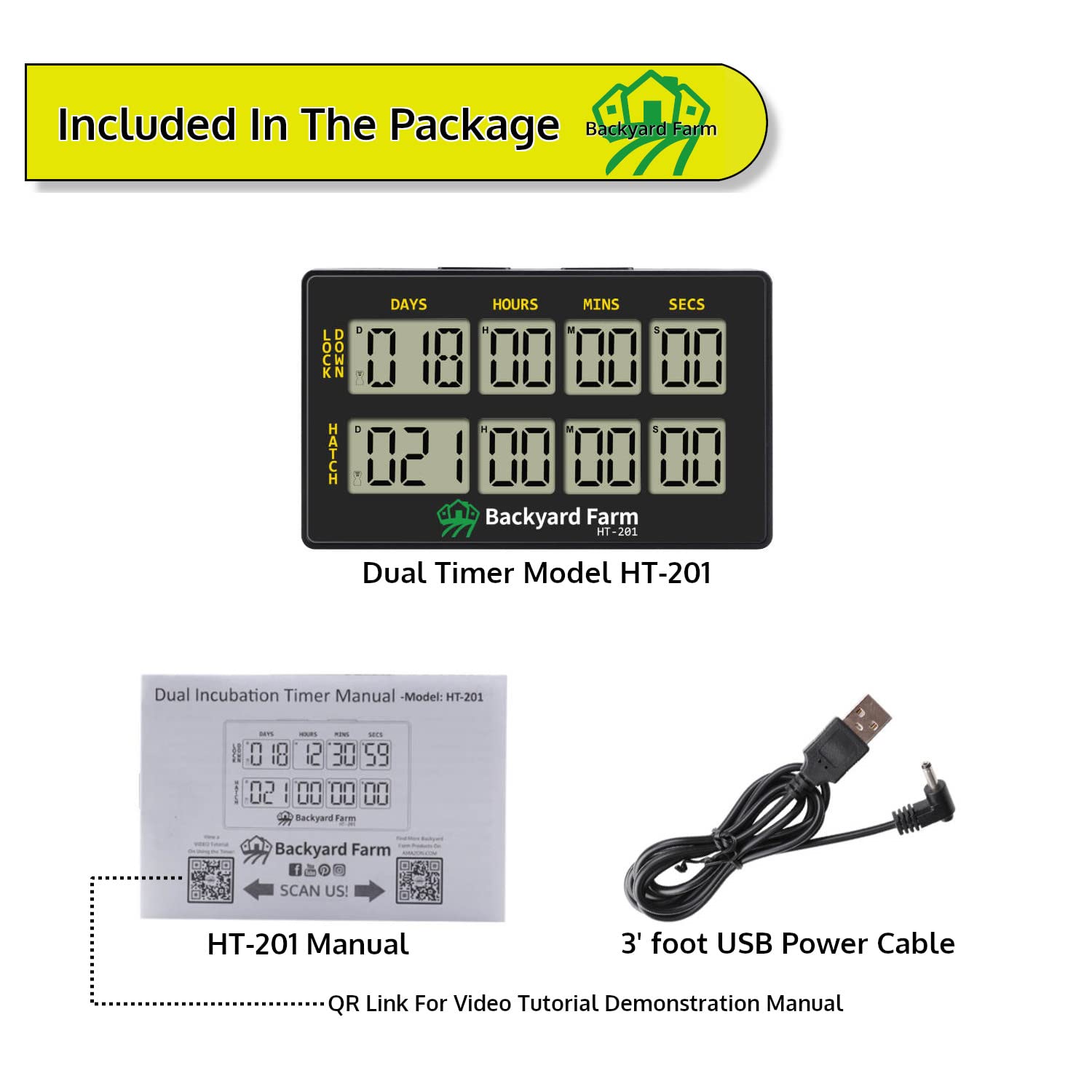 BACKYARD FARM Dual Countdown Egg Incubator Double Timer for Timing Days/Hours/Minutes/Seconds Time Two Events When Incubating & Hatching Chick Quail Bird Duck or Reptile Eggs