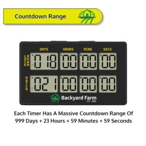 BACKYARD FARM Dual Countdown Egg Incubator Double Timer for Timing Days/Hours/Minutes/Seconds Time Two Events When Incubating & Hatching Chick Quail Bird Duck or Reptile Eggs