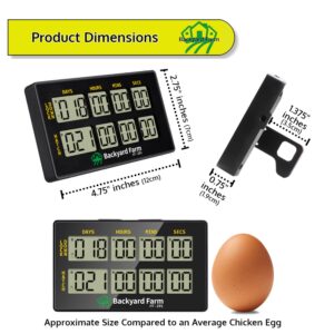 BACKYARD FARM Dual Countdown Egg Incubator Double Timer for Timing Days/Hours/Minutes/Seconds Time Two Events When Incubating & Hatching Chick Quail Bird Duck or Reptile Eggs