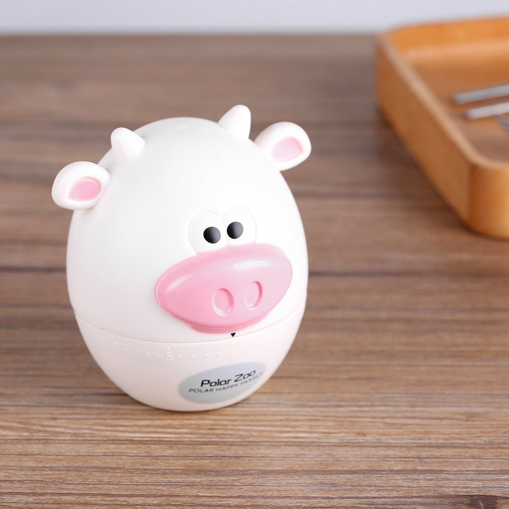 Yosoo Mechanical Cute Animal Shapes Kitchen Timer Mechanical 55 Minutes Cooking Supplies Cartoon Timer for Kid NO Battery Needed (White Cattle)