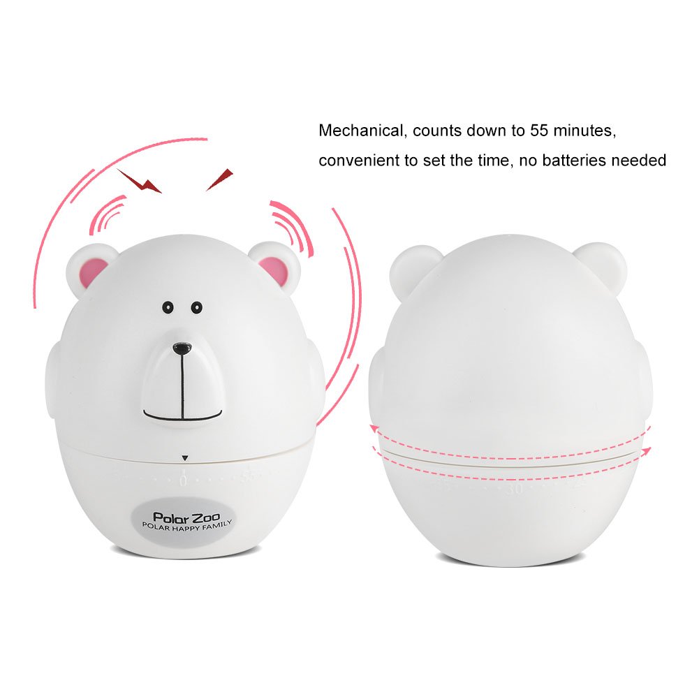 Yosoo Mechanical Cute Animal Shapes Kitchen Timer Mechanical 55 Minutes Cooking Supplies Cartoon Timer for Kid NO Battery Needed (White Cattle)