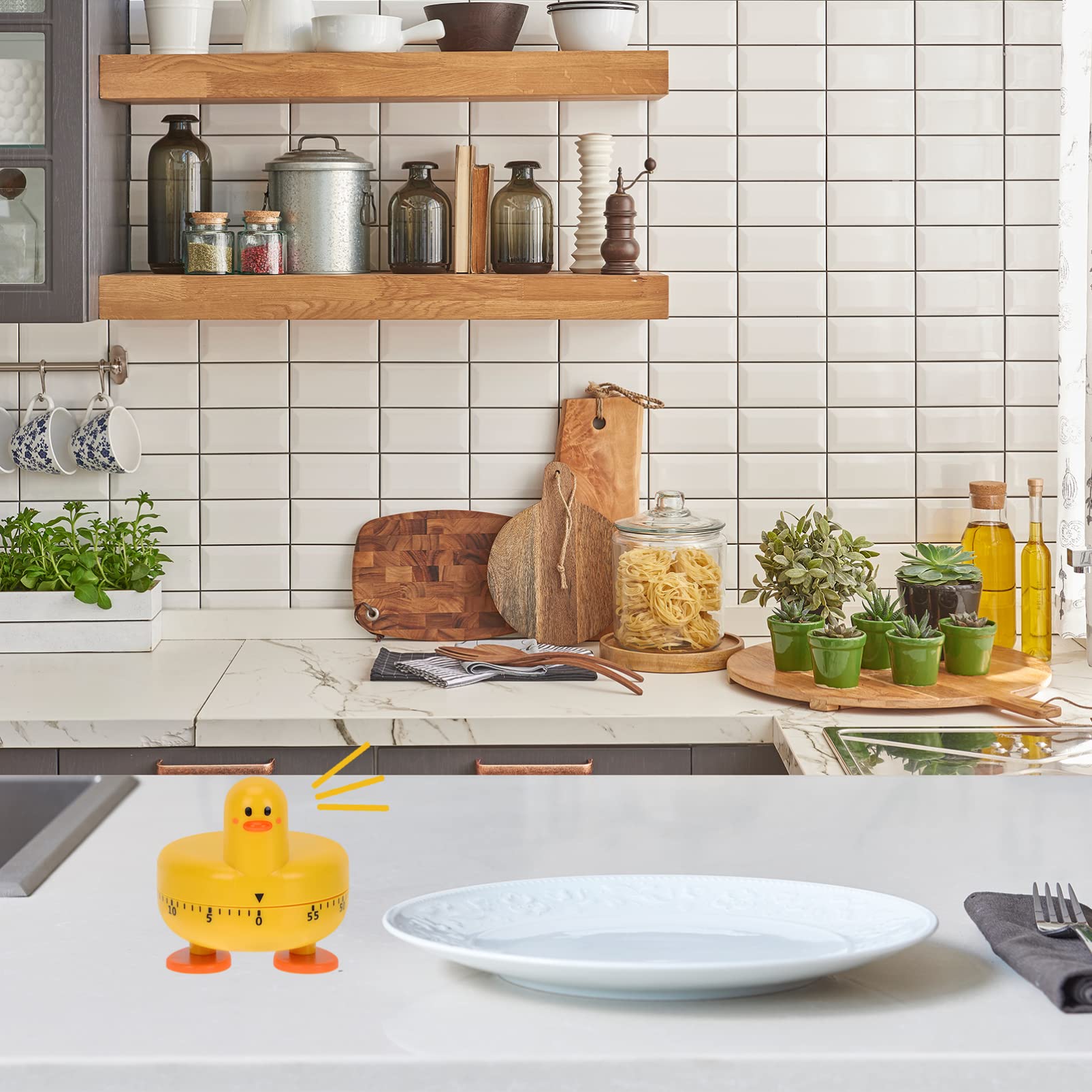 Angoily Yellow Duck Timer Mechanical Kitchen Timer 60- Minute Wind Up Dial 360° Rotating Pig Countdown Duck Reminder Cute Cartoon Animal Timer Cute Cooking Time Management