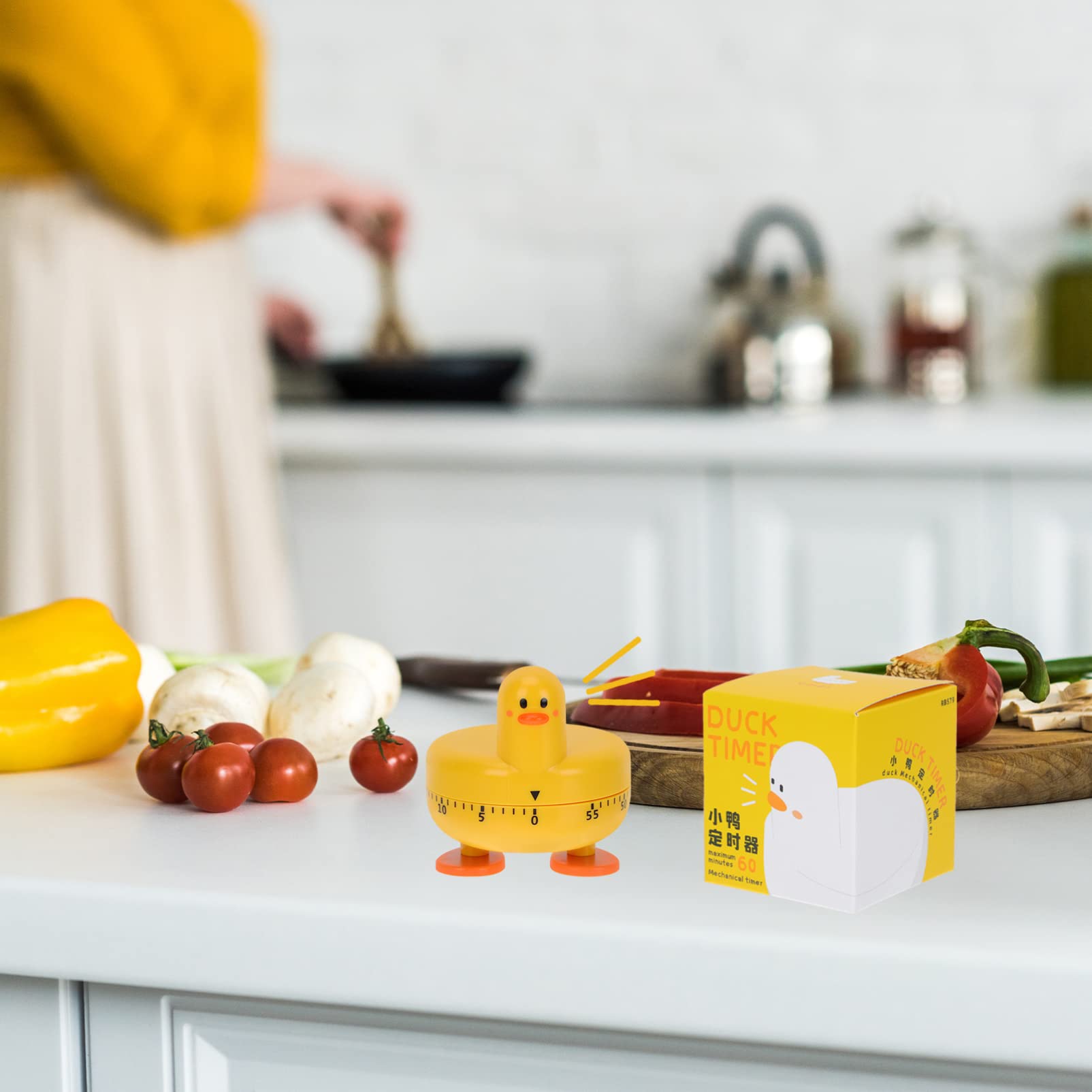 Angoily Yellow Duck Timer Mechanical Kitchen Timer 60- Minute Wind Up Dial 360° Rotating Pig Countdown Duck Reminder Cute Cartoon Animal Timer Cute Cooking Time Management