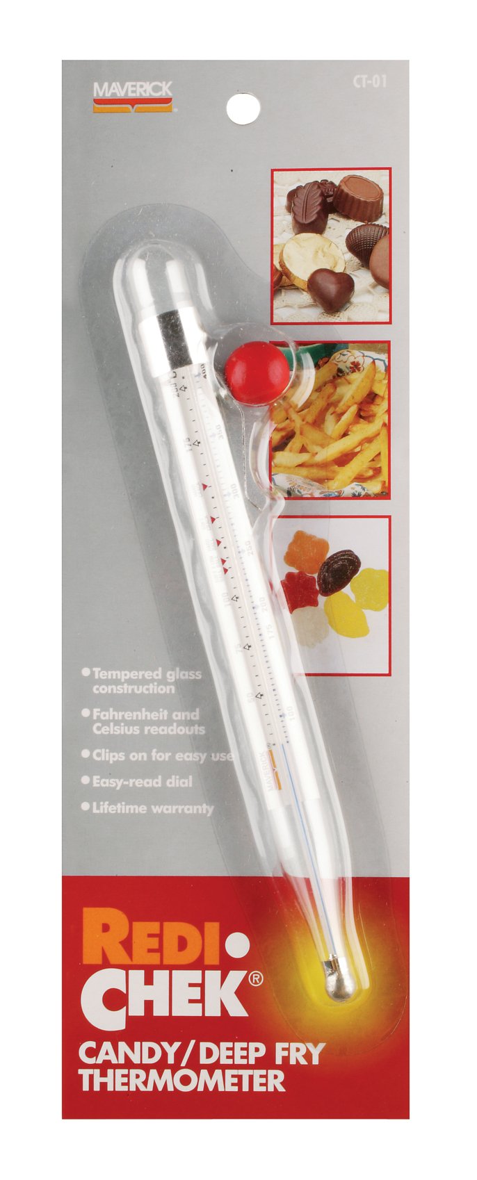 Maverick Housewares Redi-Chek Candy and Deep Fry Thermometer, Red