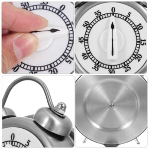 Cabilock Kitchen Timer Alarm Shape Clock Lovely 60 Mins Mechanical Timer with Ring Alert for Cooking Baking Study Classroom (Silver)