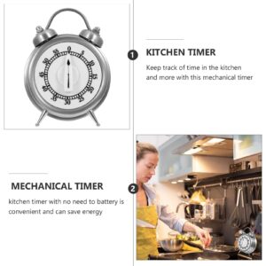 Cabilock Kitchen Timer Alarm Shape Clock Lovely 60 Mins Mechanical Timer with Ring Alert for Cooking Baking Study Classroom (Silver)