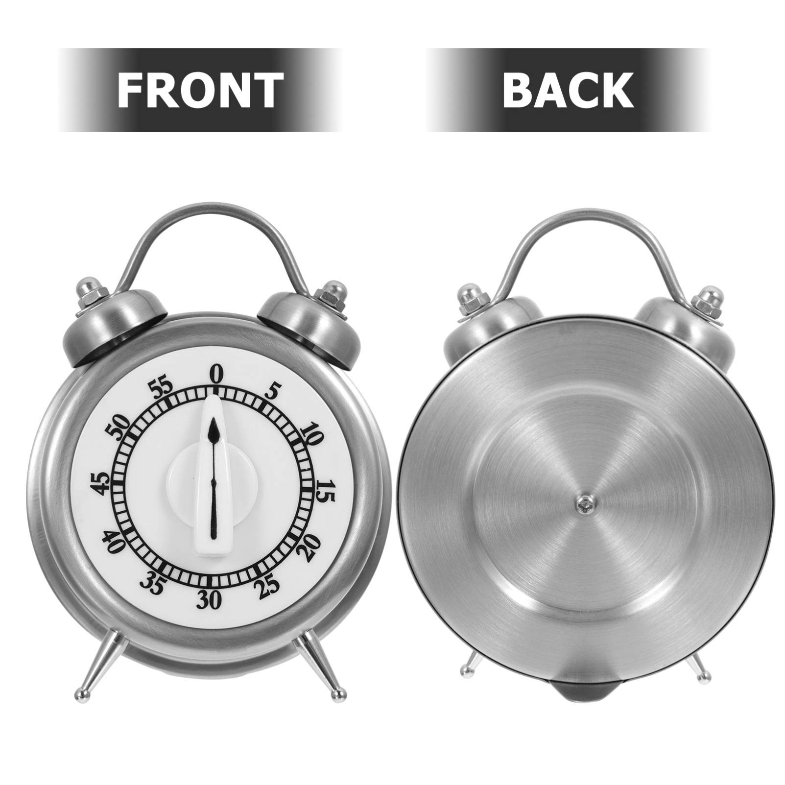 Cabilock Kitchen Timer Alarm Shape Clock Lovely 60 Mins Mechanical Timer with Ring Alert for Cooking Baking Study Classroom (Silver)