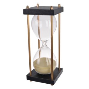 classic 30 minute hourglass timer sand tan half hour glass decor metal modern office vintage timepiece decorative brown square base