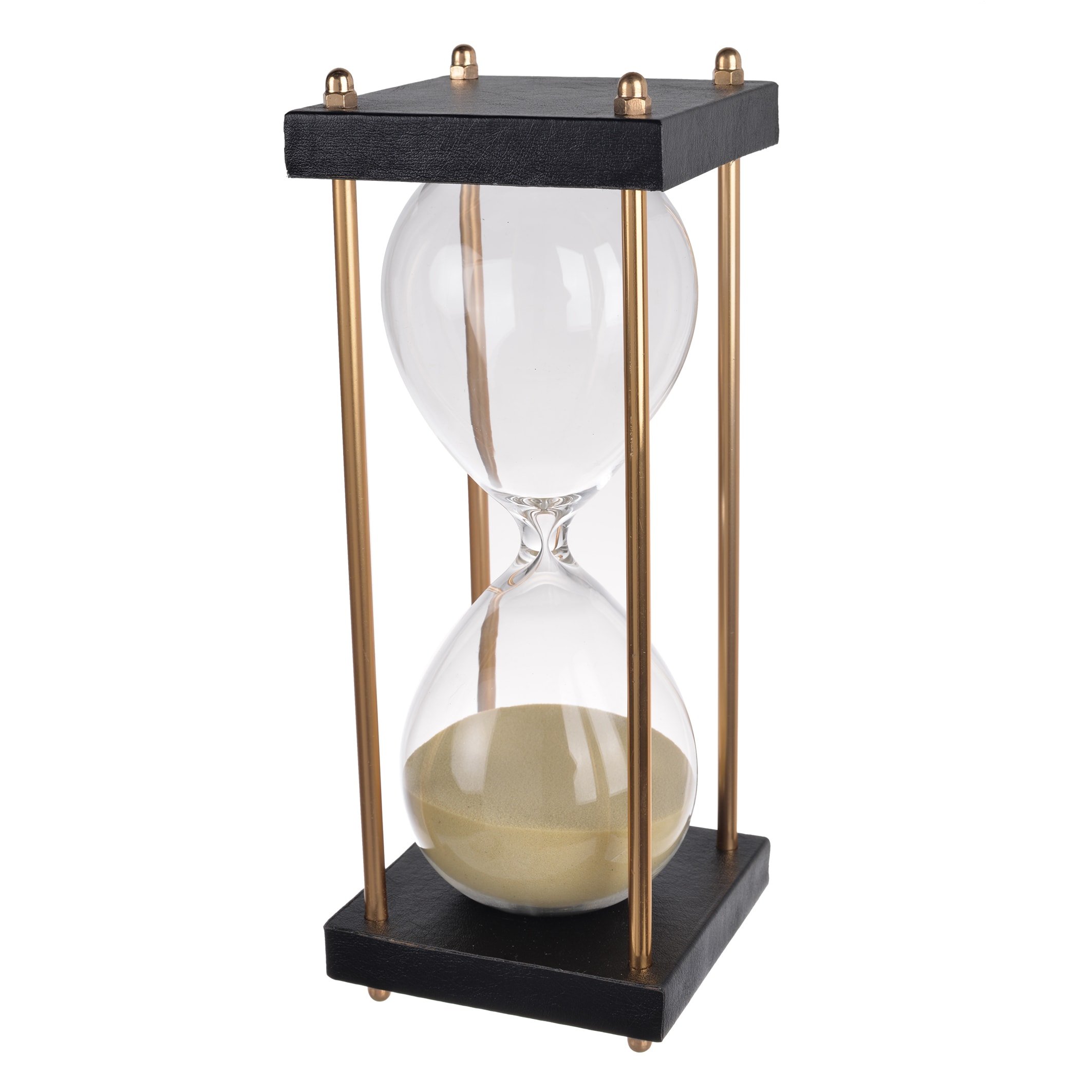 Classic 30 Minute Hourglass Timer Sand Tan Half Hour Glass Decor Metal Modern Office Vintage Timepiece Decorative Brown Square Base