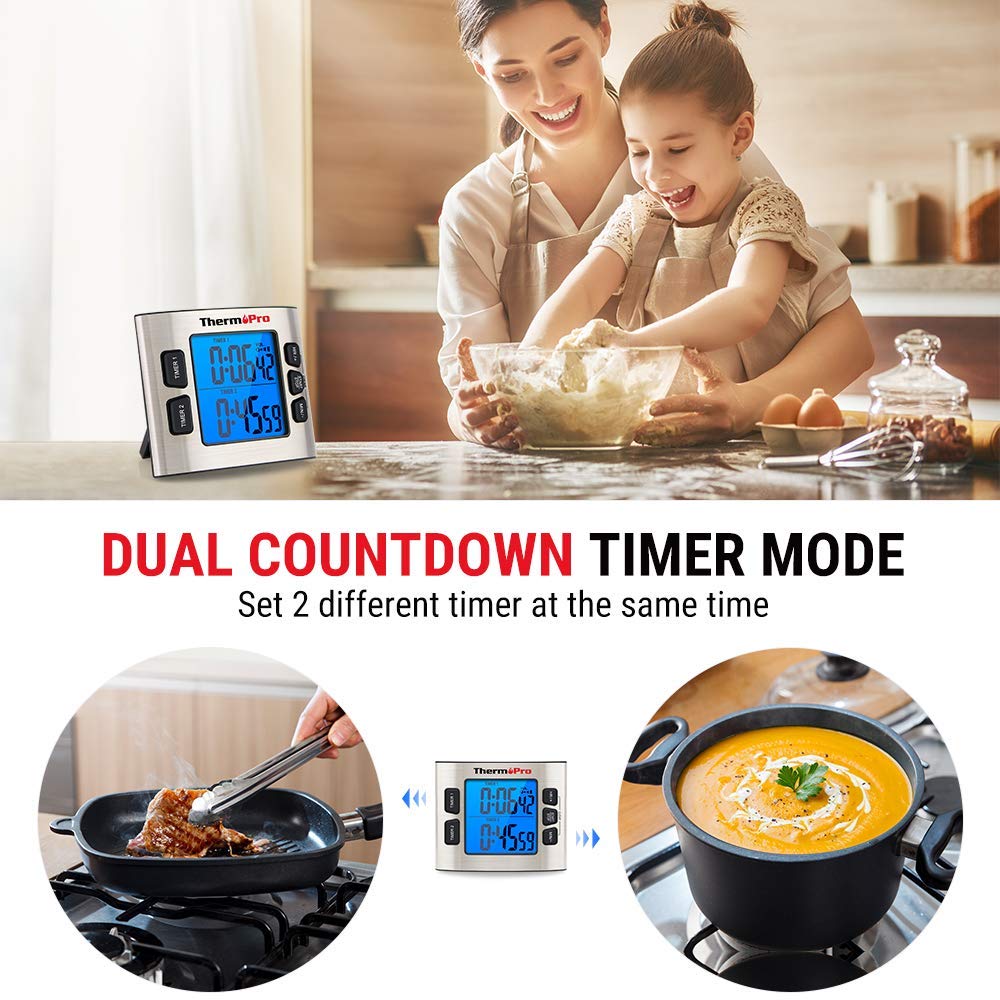 ThermoPro TM02 Digital Kitchen Timer with Dual Countdown Stop Watches Timer+ThermoPro TM01 Kitchen Timer