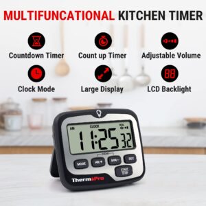 ThermoPro TM02 Digital Kitchen Timer with Dual Countdown Stop Watches Timer+ThermoPro TM01 Kitchen Timer