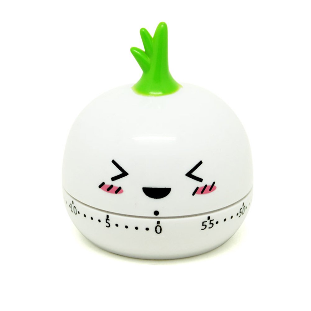 Golandstar Cute Cartoon Vegetables Timers 60 Minutes Mechanical Kitchen Cooking Timer Clock Loud Alarm Counters Mini Size Manual Timer (White - Onion)