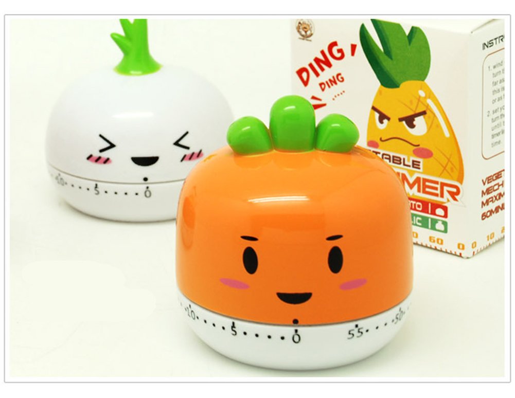 Golandstar Cute Cartoon Vegetables Timers 60 Minutes Mechanical Kitchen Cooking Timer Clock Loud Alarm Counters Mini Size Manual Timer (White - Onion)