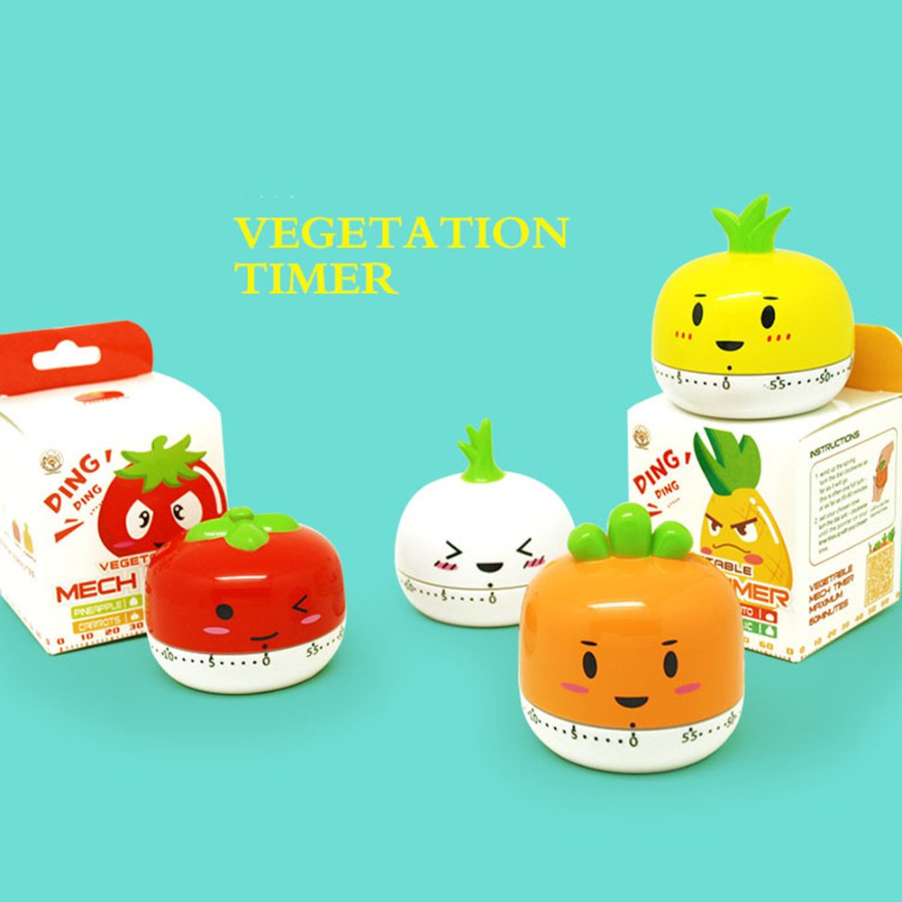 Golandstar Cute Cartoon Vegetables Timers 60 Minutes Mechanical Kitchen Cooking Timer Clock Loud Alarm Counters Mini Size Manual Timer (White - Onion)