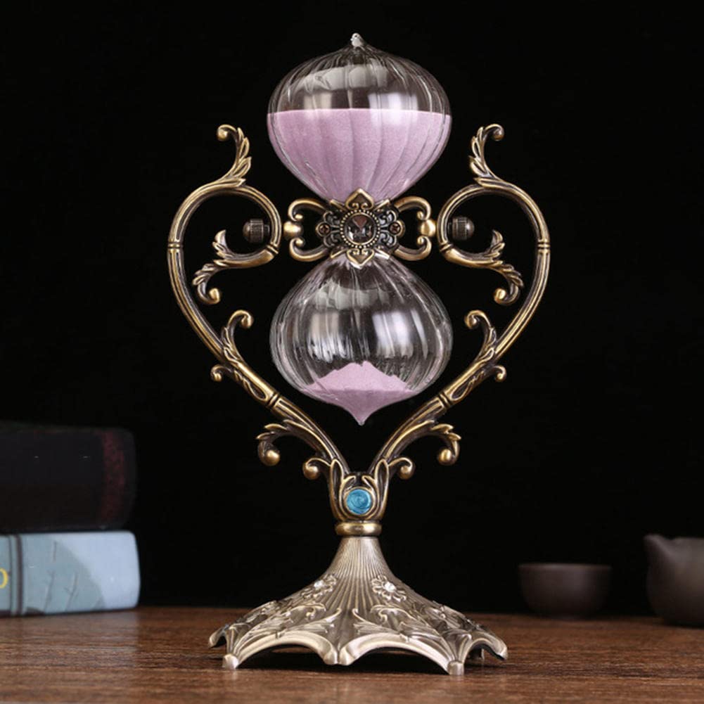 RUNLAIKEJI Hourglass Timer 30/60 Minutes,Heart-Shaped Sand Timer Rotating Hourglass, 10.6 inch Metal Giant Hourglass, Decorative Hourglass, Suitable for Kitchen Office Desk Bedroom（Pink/Purple）