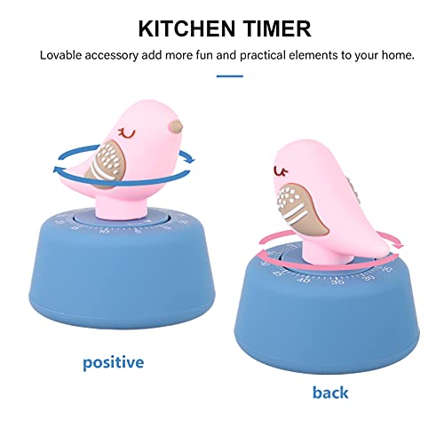 SOLUSTRE Mechanical Bird Kitchen Timer Wind Up 60 Minutes Timer Rotating Kitchen Cooking Timer Cute Time Management Tool Pink