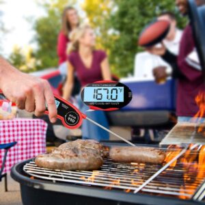 GordonChann Instant Read Meat Thermometer Waterproof Thermometer with Large Backlit LCD Calibration and Backlight Functions Thermometer for BBQ. Meat. Tea. Milk. Soup. (red)