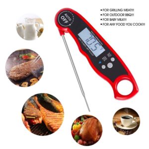 GordonChann Instant Read Meat Thermometer Waterproof Thermometer with Large Backlit LCD Calibration and Backlight Functions Thermometer for BBQ. Meat. Tea. Milk. Soup. (red)