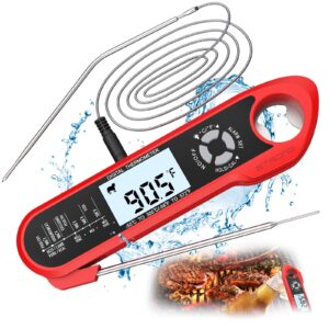 whousewe kitchen meat thermometer instant read, 2 probes digital thermometer for cooking, baking, turkey, bbq, alarm set, 2 in 1 function thermometer