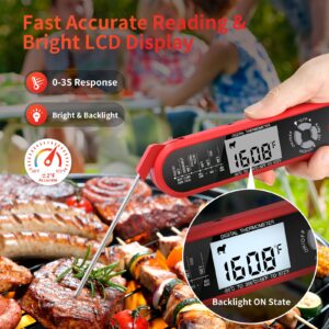 WHOUSEWE Kitchen Meat Thermometer Instant Read, 2 Probes Digital Thermometer for Cooking, Baking, Turkey, BBQ, Alarm Set, 2 in 1 Function Thermometer