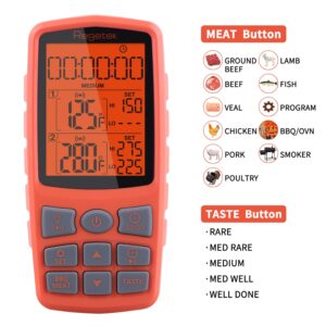 [Upgraded] Regetek Cooking Food Meat Grill Thermometer Clock Timer Alarm for Smoker Oven Kitchen BBQ Dual Probe Digital LCD Backlight Thermometer